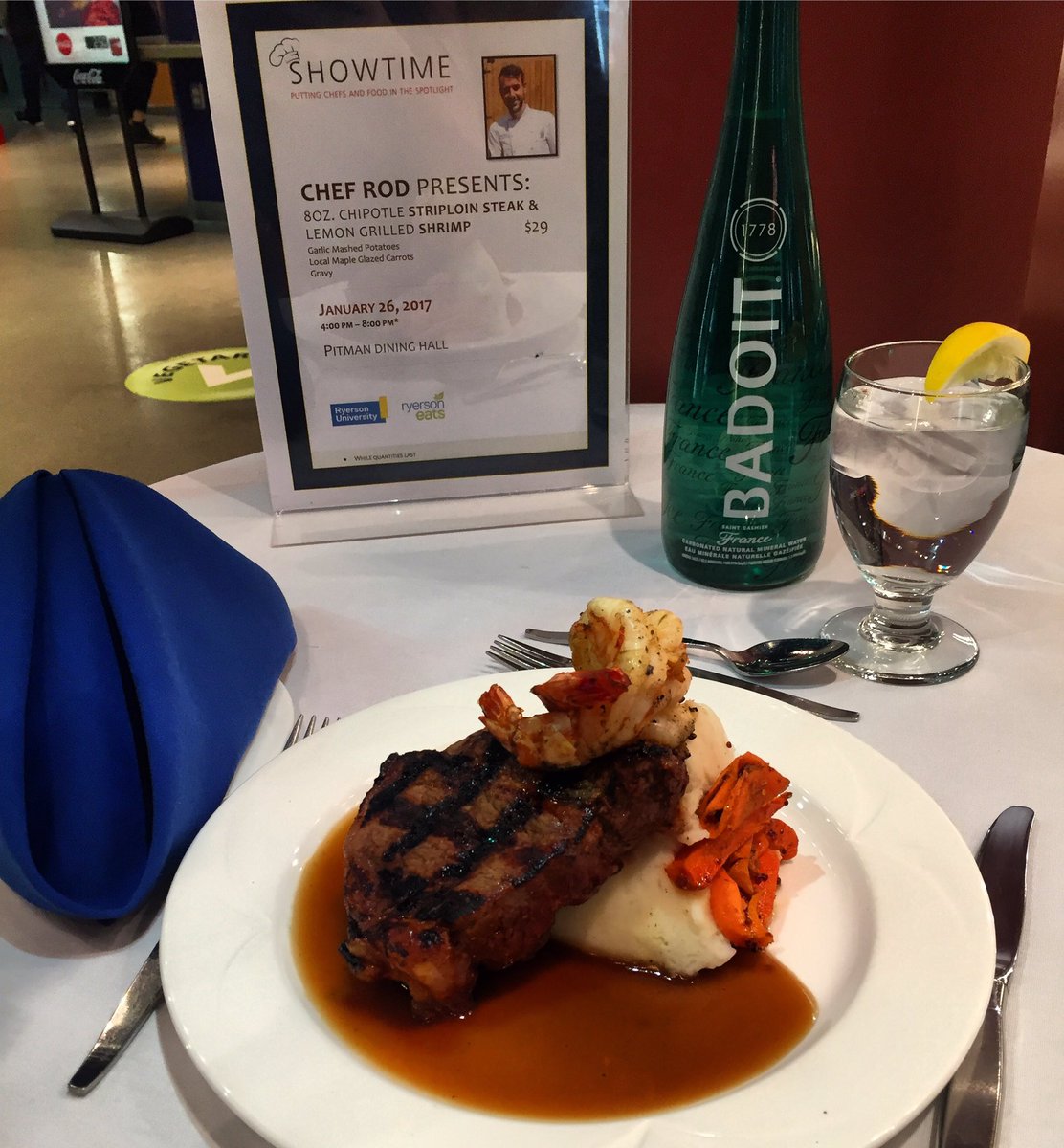 TMUEats's tweet photo. Tonight!! Premium #surfnturf at Pitman Dining Hall. 8oz Striploin paired with two Jumbo Tiger Shrimp. #ChefRod416 #RUEats #PitmanDining https://t.co/sd8O5kFjcp