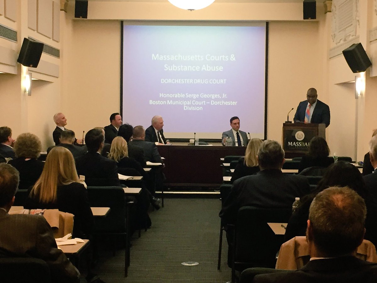 MassBar's tweet image. Hon. Serge Georges Jr. of the Boston Municipal Court is here at House of Delegates to talk about the Dorchester Drug Court.