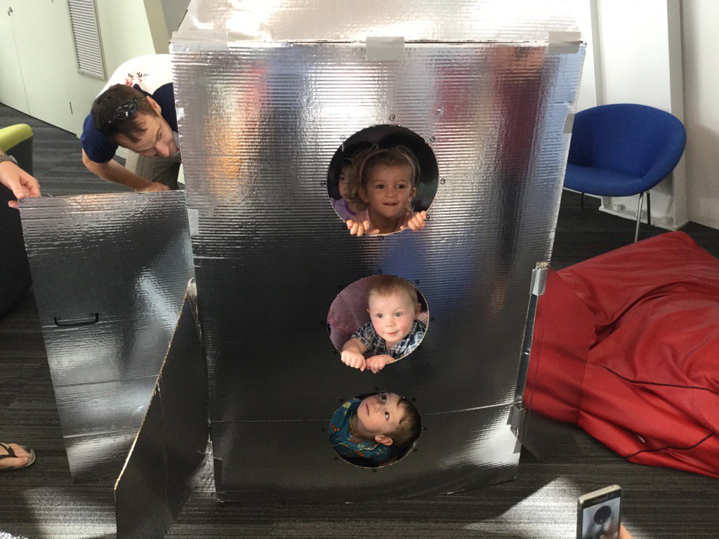 teamshakunga's tweet photo. Hazel, Isaac and Theo - ready for blast off!! #TeHāpua @ChristchurchLib @nainaiterror https://t.co/03j8IOVH3N