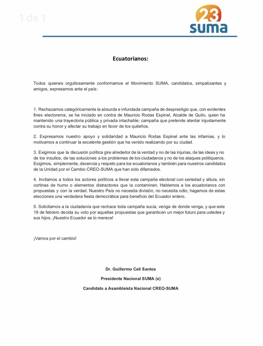 23Suma's tweet photo. Desde SUMA exigimos que las discusiones de campaña sean sobre propuestas para mejorar la vida de los ciudadanos. Basta de injurias https://t.co/fqX92fPz0Q
