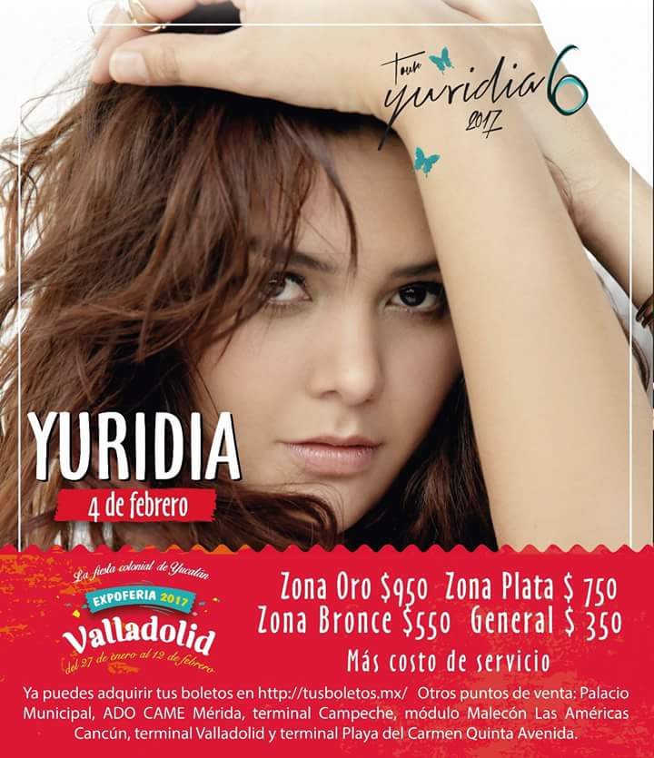 SerPlayaNews's tweet photo. No te pierdas de la presentación de la cantante Yuridia Flores este 4 de febrero en la #ExpoFeriaValladolid2017 #SerPlayaTips #Valladolid https://t.co/ggCFydYRMQ
