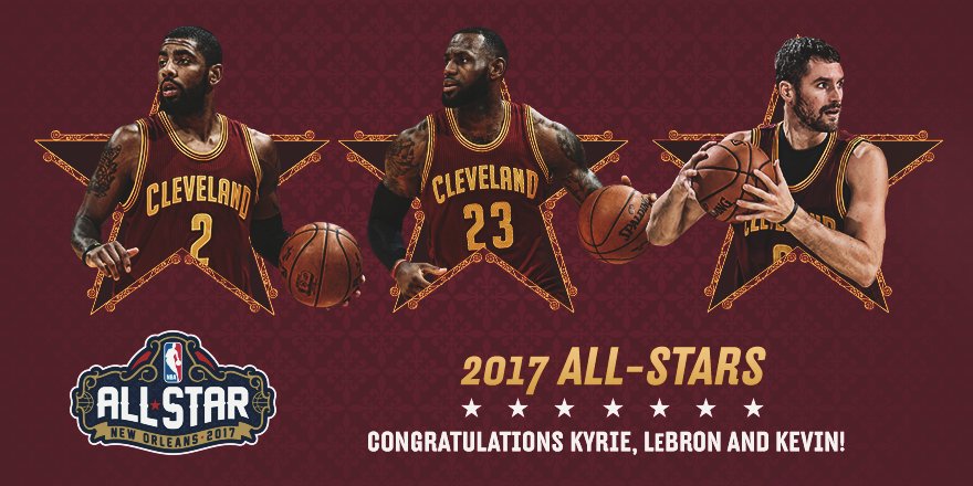 cavs's tweet image. IT’S OFFICIAL: @KingJames + @KyrieIrving + @KevinLove will be repping The Land at #NBAAllStar!⭐️

#CavsASW DETAILS: on.nba.com/2kyB9SP