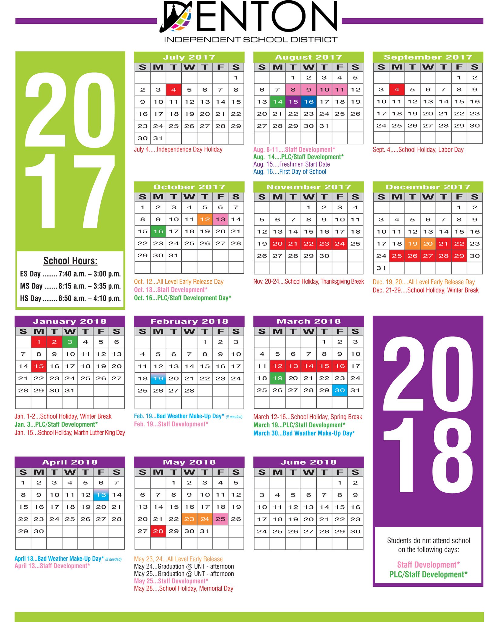 Denton Isd On Twitter The 2017 18 School Calendar Is Out Let The Spring And Winter Break Vacation Plans Begin And Yes We Are Done With School Before June Https T Co Jxyuvv2arp