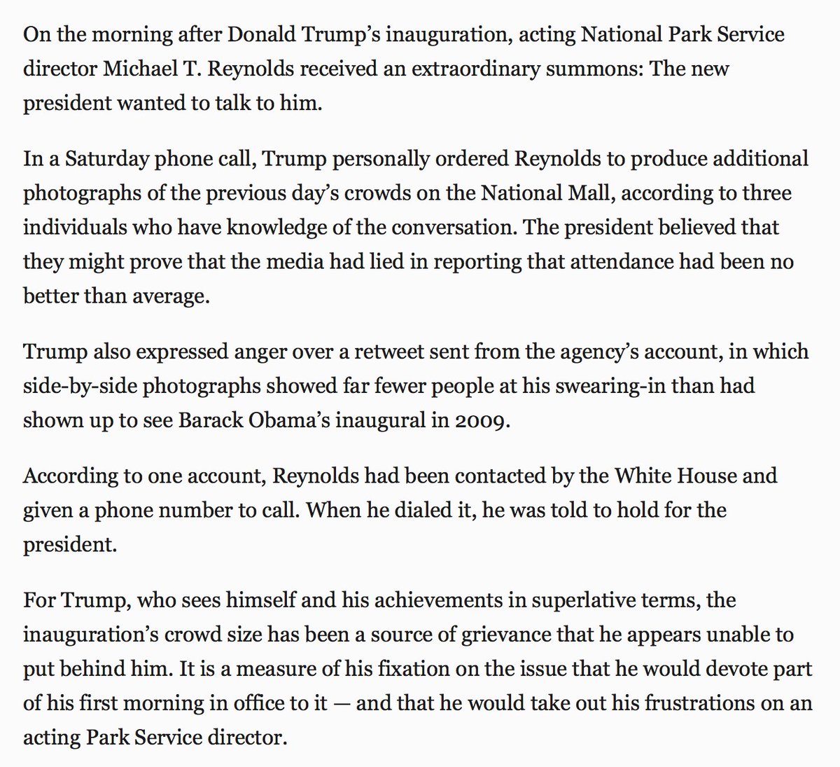 BraddJaffy's tweet photo. President Trump *personally* pressured the National Park Service director to back up his inaugural crowd size claims https://t.co/yURYuq8Mtx https://t.co/kOfZ7nzJSi