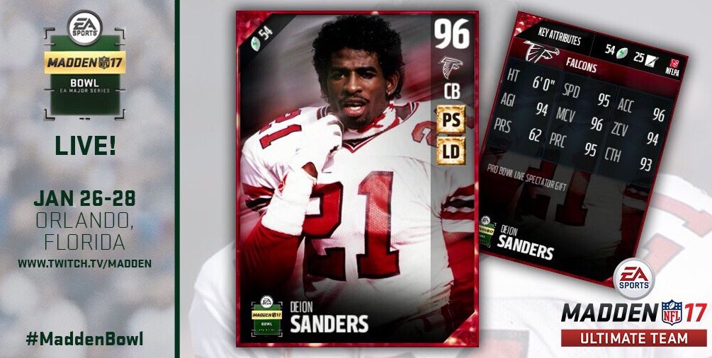 ZANmadden's tweet photo. I have an exclusive Madden Bowl Deion Sanders giveaway code! RT &amp; Follow to enter! Drawing ends Saturday before the Championship! https://t.co/esWFk9LK1h
