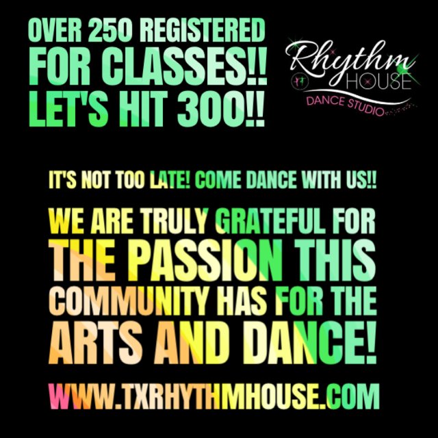 txrhythmhouse's tweet photo. Join US! Register Now! 
Share this post &amp; enter to win a Free Month of #dance ! #rhds
https://t.co/DYajMuDtBh https://t.co/hL95N29FX0