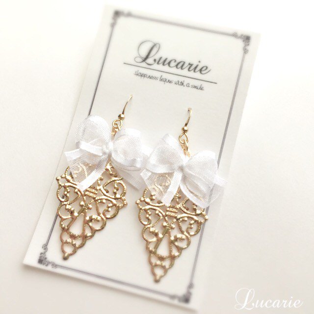透かしプレートとリボンのピアス☆ #リボン #ピアス #ゴールド #ミンネ #minne #ハンドメイドのお店 #ハンドメイド好きさんと繋がりたい #handmade #… lucarie.com/accessories/ea…