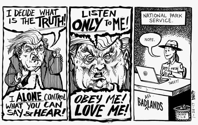 HeatherStivison's tweet photo. Thanks to illustrator David Witt for this perfect message. #nationalparks #alternativefacts #altnationalparkservice #Trump #truthmatters https://t.co/NwYoxGAJhM