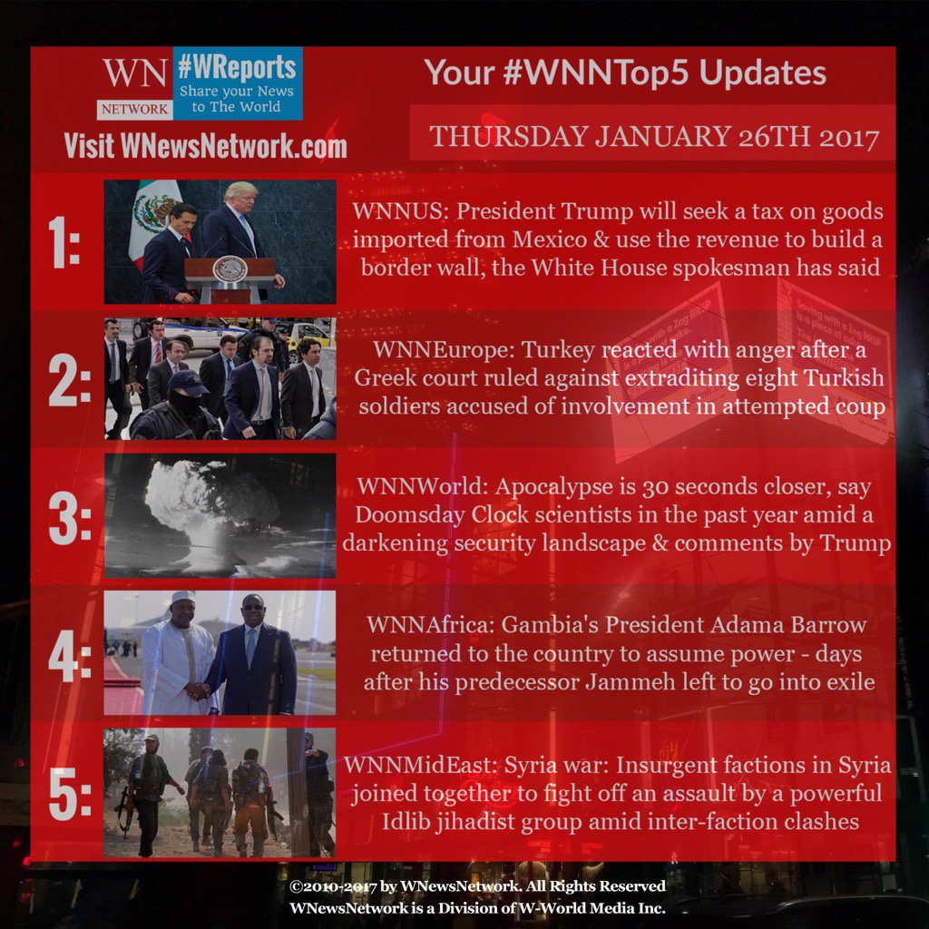 wworldmedia's tweet photo. Welcome to the day before Friday & tuned in for today's important world events with #WNNtop5 from #WNewsNetwork โ๏ธ๐ฐโ๏ธ https://t.co/9rQ18Oy747
