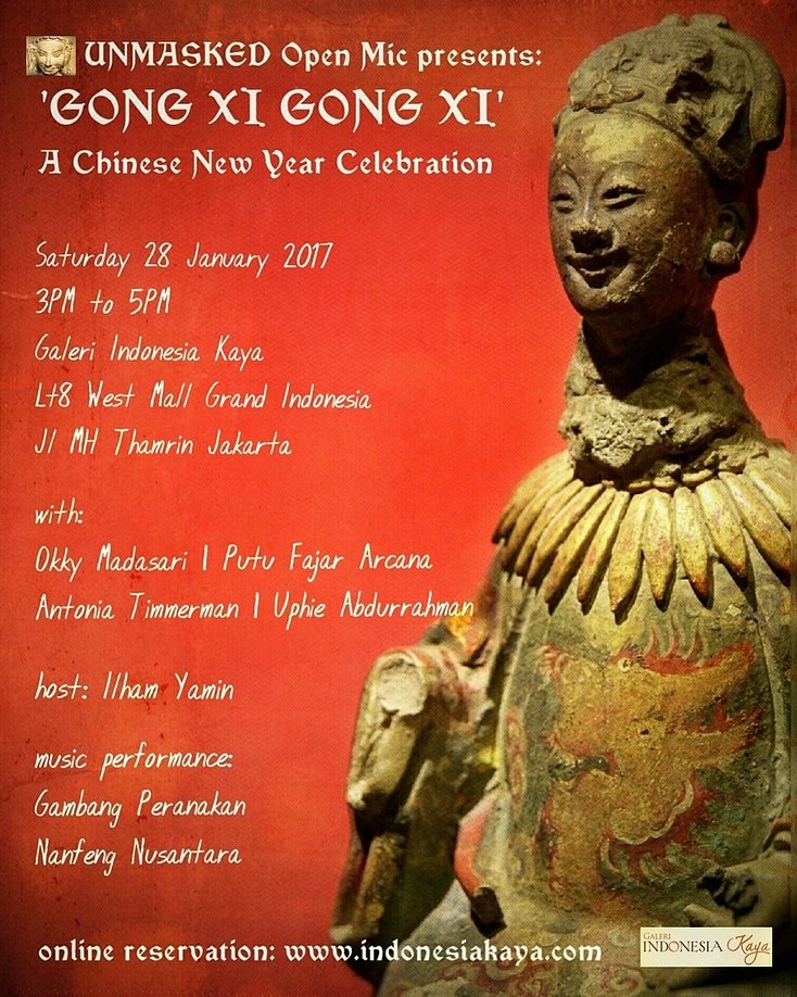 Celebrate CNY with poetry, Gambang music &amp; Barongsai at GIK! Free online reservation indonesiakaya.com
#UNMASKEDOpenMic #UnmaskedImlek
