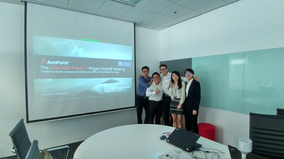 mikenedelk's tweet photo. Great kick-off meeting with the folks from @AvePoint_Inc Singapore yesterday. Massive expansion in the works for @6degree . #VeryExciting 😃👍 https://t.co/k7xiGpsZaV