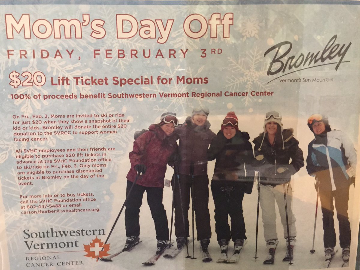 VtJeanne's tweet photo. Want a day of skiing at Bromley Mtn? I have tkts avbl 4 Mom's Day Off on 2/3/17 4 $20! Grab your skis, friends, &amp; tkts &amp; support the SVRCC! https://t.co/8Hw89XUMGY