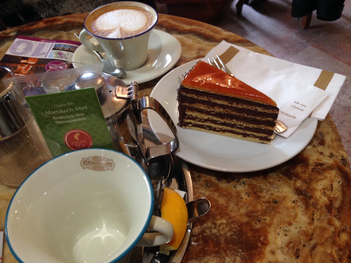 NadiaToppino's tweet photo. For sweet break in #budapest with the best Sissi #cake the stop is in #Gerbaud #café #bistrot with #DobosCake #tea #coffee and #shopping ! https://t.co/af9vfYGcLH