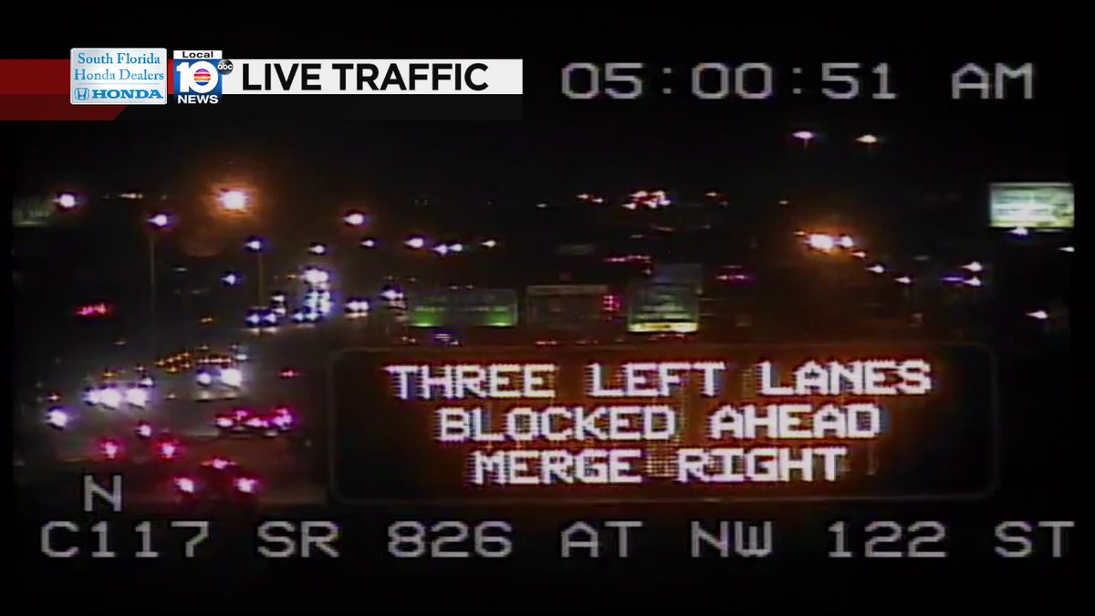 #trafficalert 3 lanes blocked on SR-826 NB approaching I-75 https://t.co/XFGQkHFKs2