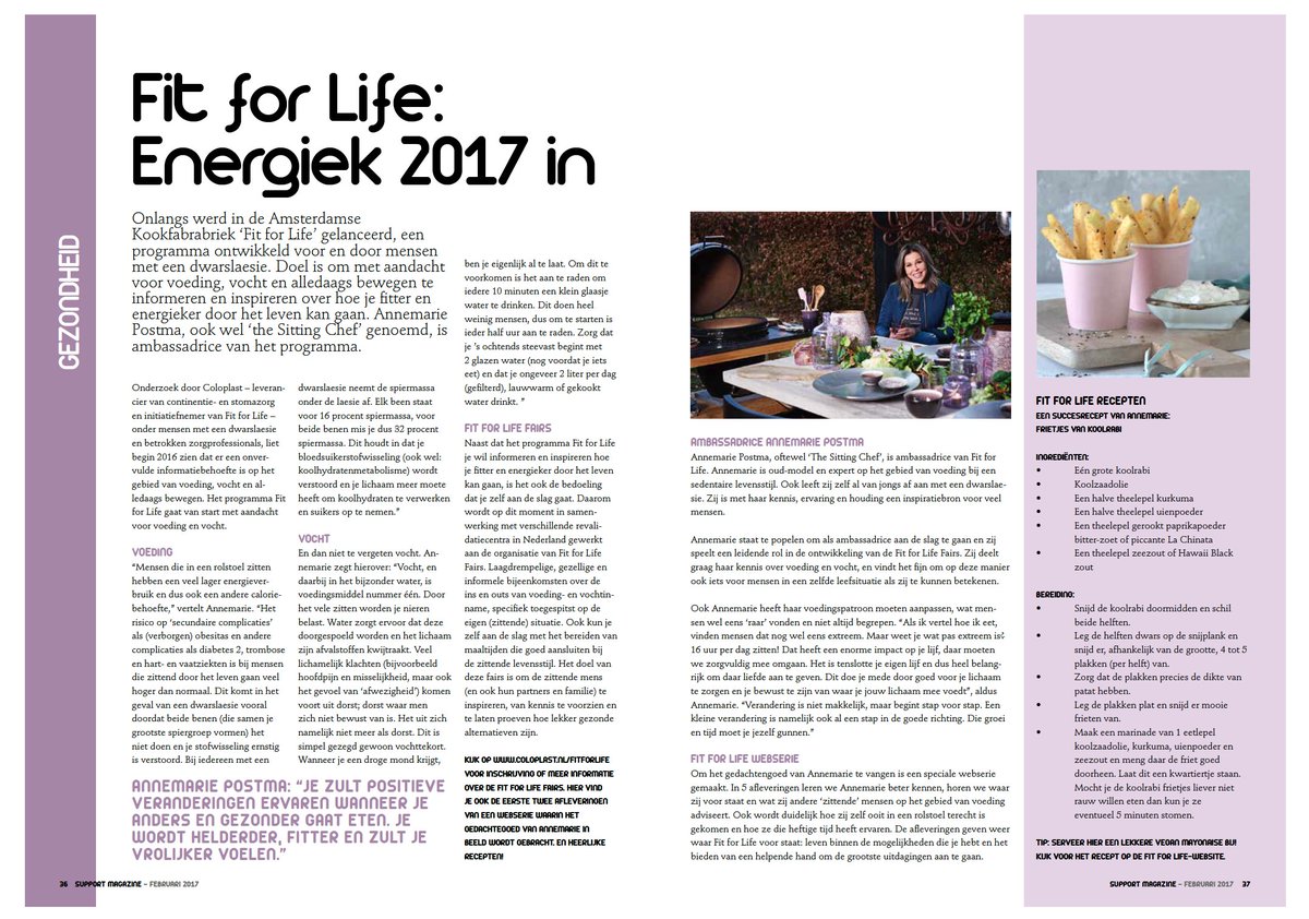 2Basics_NL's tweet photo. Vandaag #FitforLife in het @SupportMagNL! Het programma voor en door mensen met een dwarslaesie ontwikkeld door @Coloplast_MD en 2Basics. https://t.co/BHRP5cJJYg