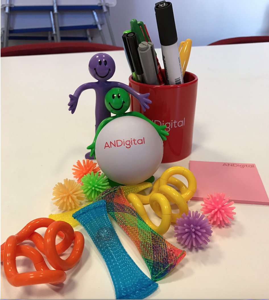 AND_Digital's tweet photo. #Didyouknow that fidgeting boosts engagement and productivity? Thatโs why we have #fun fidget toys on our desks at #ANDbootcamp! #getexcited https://t.co/fMWeibEpEI