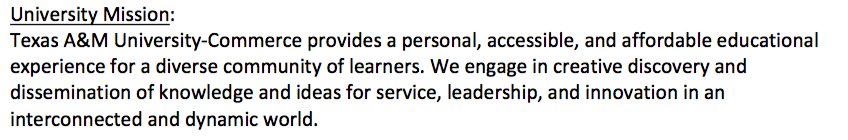 KenzieKrieg's tweet photo. Texas A&amp;M University Commerce mission statement. #lionmgt305 @dralexthelion https://t.co/gxmjbiRkAl