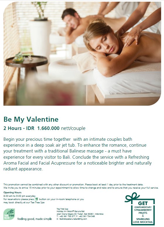 Try our special valentine package
And get complimentary strawberry fruits and sparkling love mocktail
#spa #package #massage #Valentine
