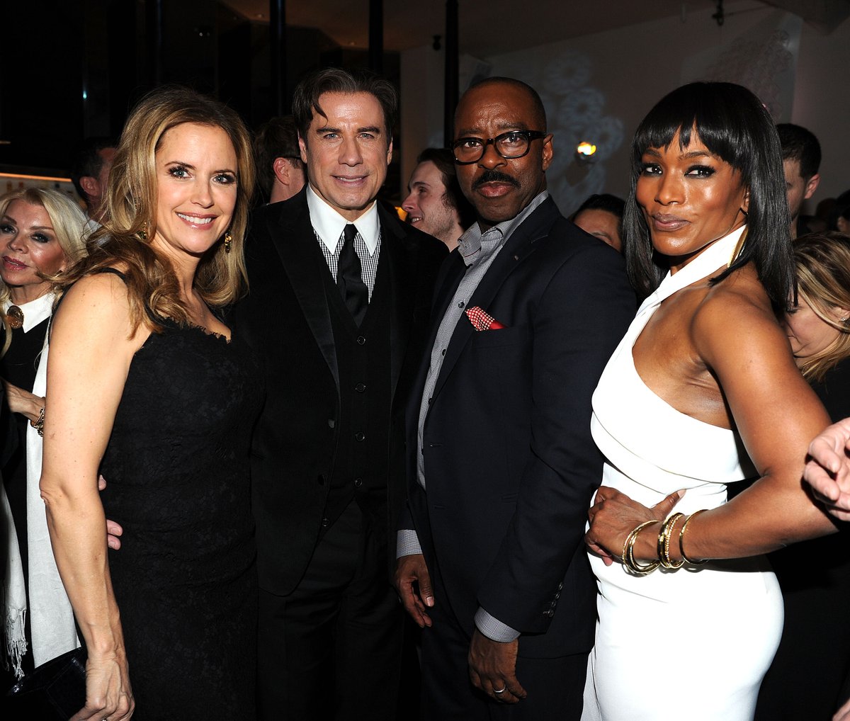 naacpimageaward's tweet photo. #NationalSpousesDay pic: Lovely couples Courtney B. Vance and Angela Bassett (#ImageAwards nominees!), and Kelly Preston and John Travolta. https://t.co/IXRzBMpyPg