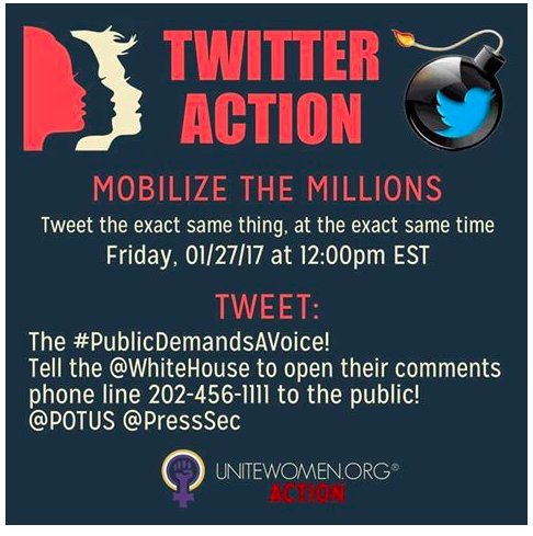 CurveRetreats's tweet photo. Do a thing! The #publicdemandsavoice! The #Whitehouse must open their comments phone line 202-456-1111 to the public! @POTUS @PressSec . https://t.co/a8vfmlyx1V