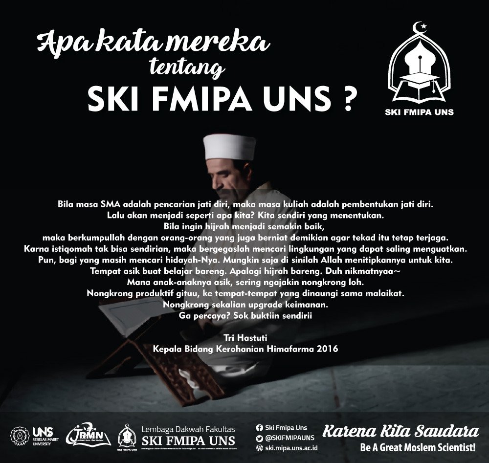 🚨H-1⃣0⃣ Penutupan OPREC🚨
📽 Apa kata mereka tentang SKI?
➖
(Tri Hastuti, Kepala Bidang Kerohanian Himafarma 2016)

👉🏻 bit.ly/CaraDaftarSKIF…