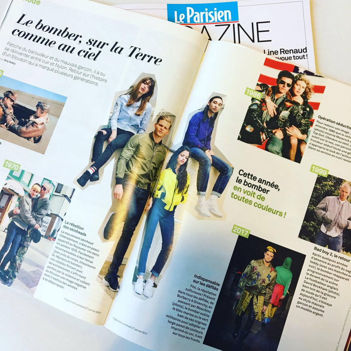 AiryAubry's tweet photo. L'histoire du bomber en 5 dates dans le @LeParisienMag #fashion #style #story #moschino https://t.co/NbBEJdt0oE
