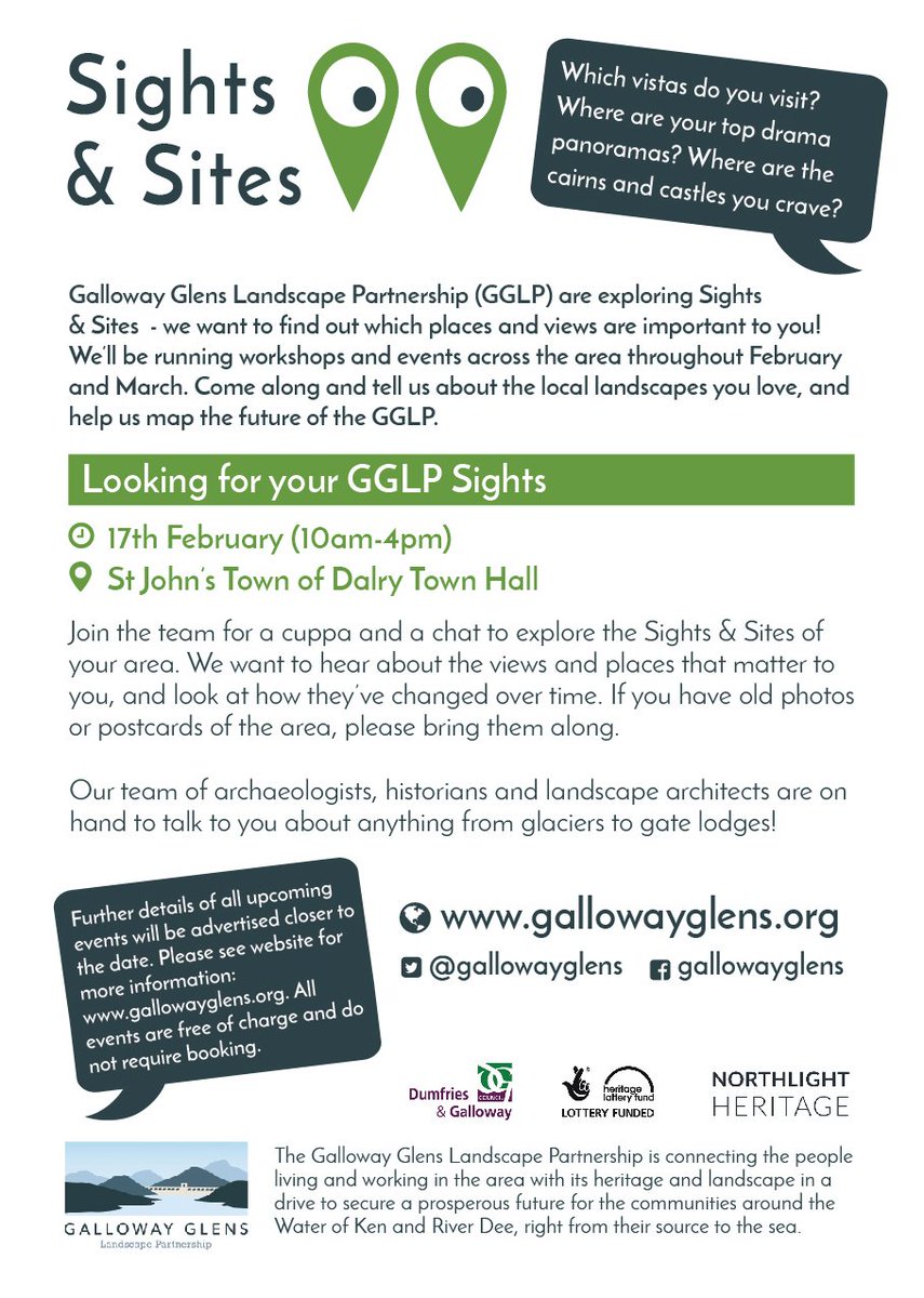 gallowayglens's tweet photo. #GGLP #SightsandSites is go! Pop along 4 a cuppa and a blether -1st workshops in Kirkcudbright, Castle Douglas, Carsphairn and Dalry in Feb. https://t.co/iawfpHSnUC