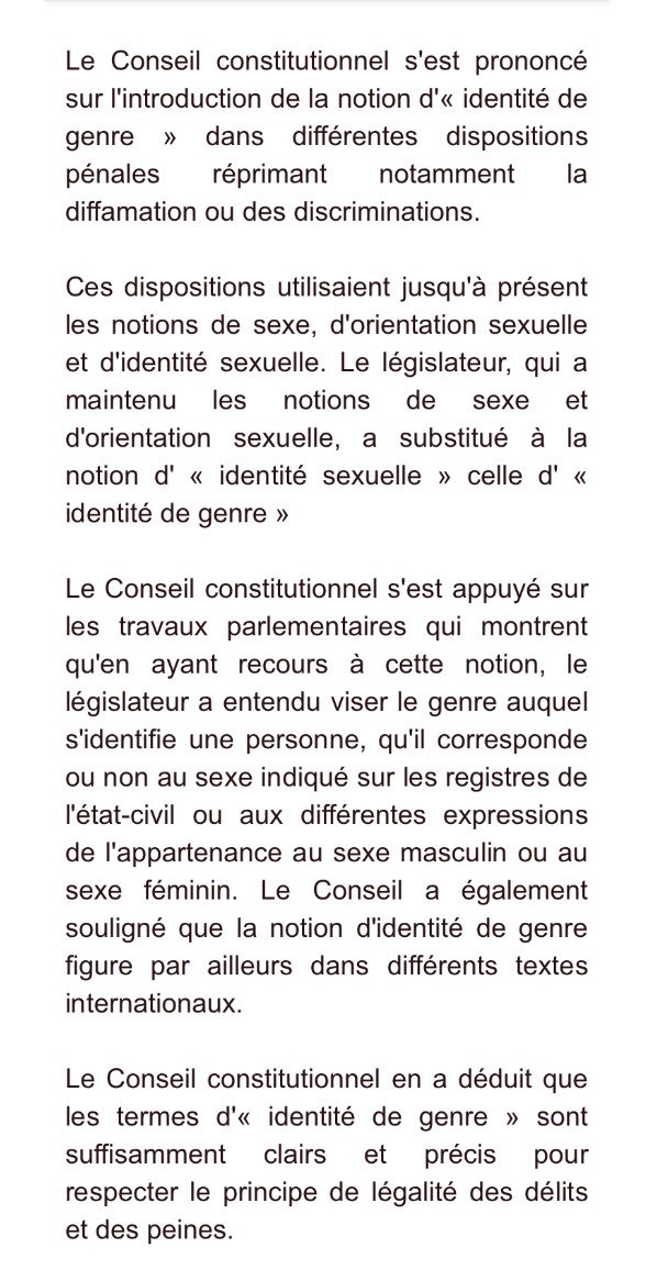 YRoszewitch's tweet photo. Le @Conseil_constit valide l'introduction de la notion d'« identité de genre » dans le code pénal en remplacement de l'« identité sexuelle » https://t.co/ozWHLkEXbN