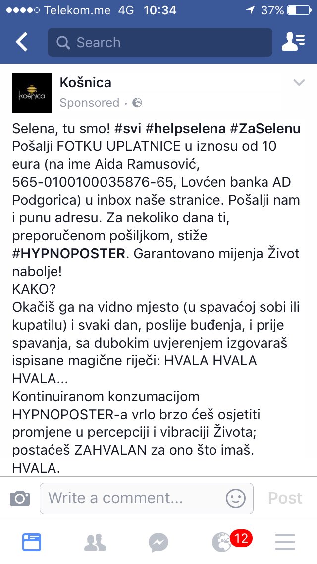 damirakalac's tweet photo. Uplati 10 eur za #helpselena i dobijaš HVALA koje mijenja život! https://t.co/YQFOog4o6Z