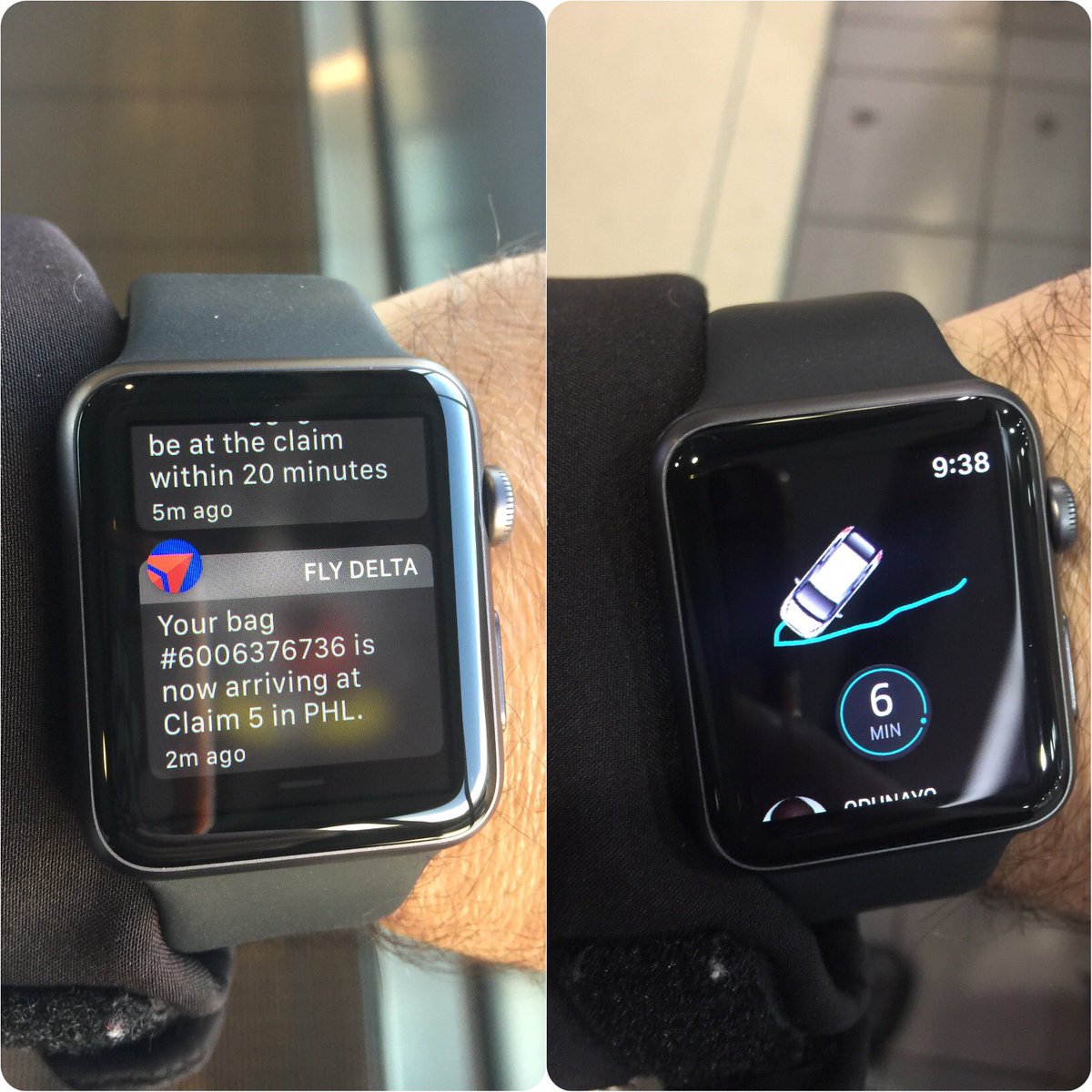 BradSitton's tweet photo. Wow. The @Delta #flyDelta app and @Uber on the #applewatch! Great traveling combo. https://t.co/kE4bMHGLGH