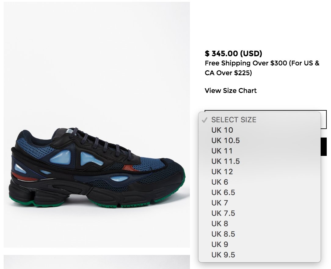 raf simons ozweego sizing
