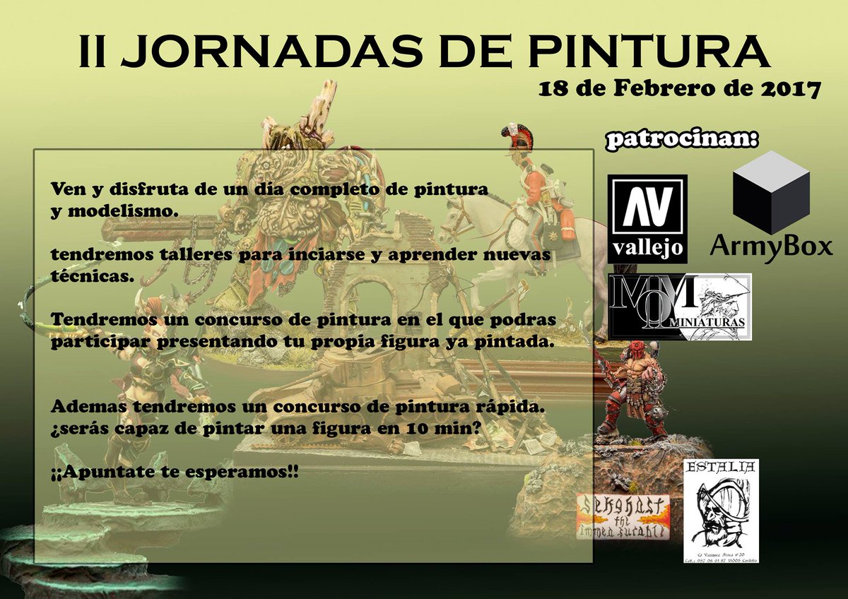ArmyBoxspain's tweet photo. Bueno comenzamos el año con un nuevo evento a mediados de Febrero tendrá lugar las 2º jornadas de Pintura en Estalia https://t.co/GJet8iKqi5 https://t.co/ARd196GaFY