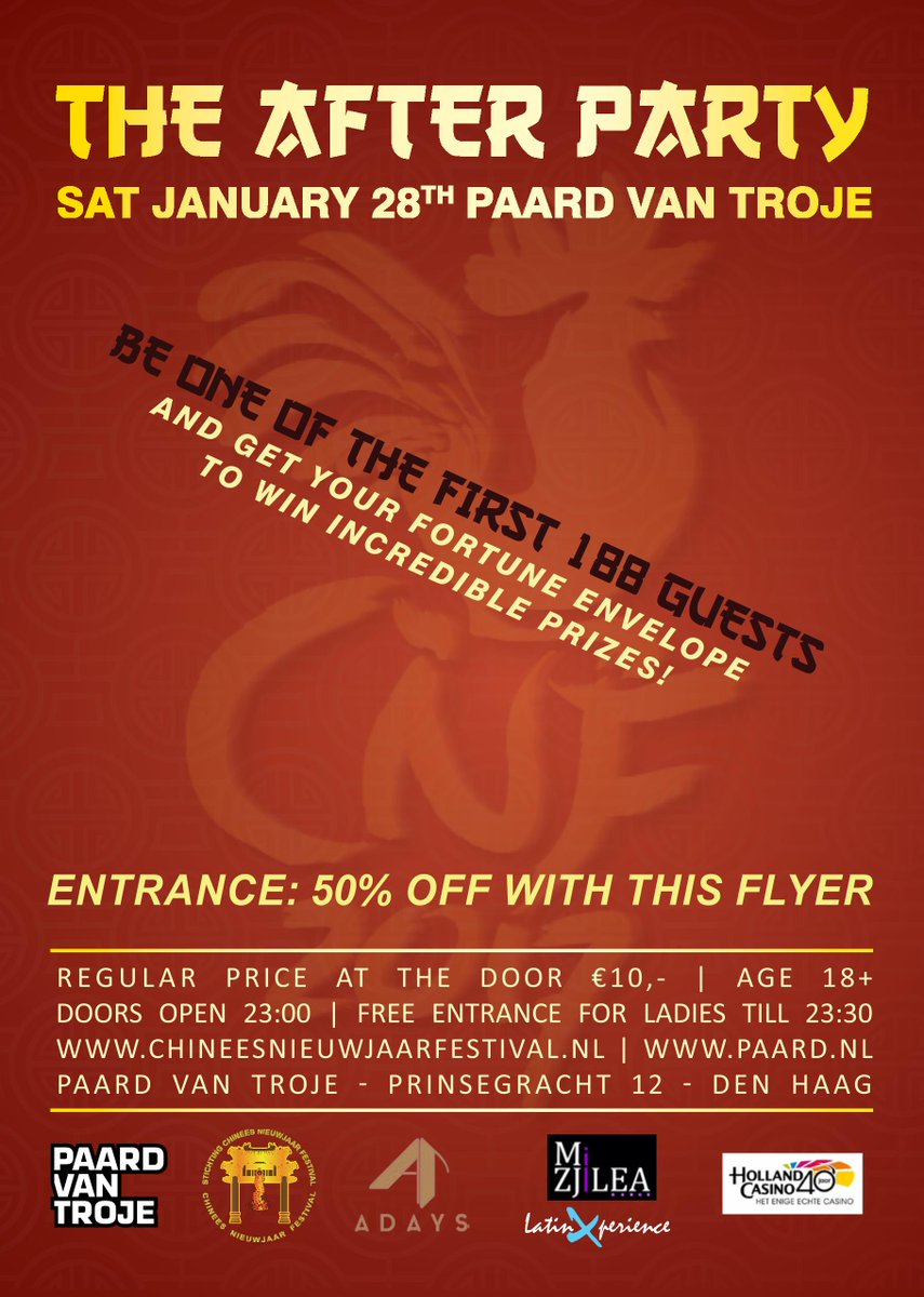 CNFDH1992's tweet photo. THE AFTER PARTY om de dag goed af te sluiten.
#FreeForLadiesTill2330 #AGE18up #PAARDClub #DenHaag #CNFDHAfterParty #ChineesNieuwjaarFestival https://t.co/U37QmsoIYT