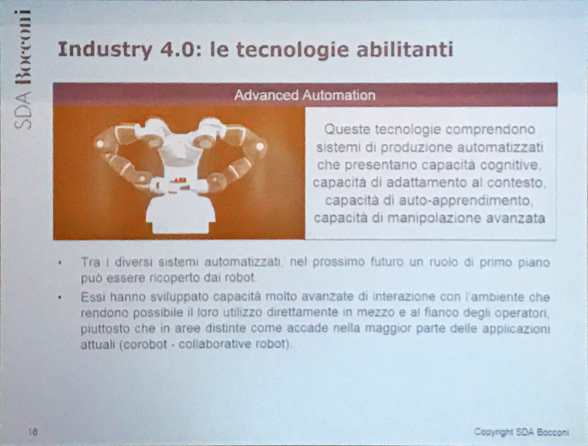 sboldrighini's tweet photo. @sdabocconi @AlteaUp @ABBItalia #corobot : la collaborazione tra uomo e robot per aumentare efficienza produttiva, #ABB citata come esempio https://t.co/HwRrrhX0s1