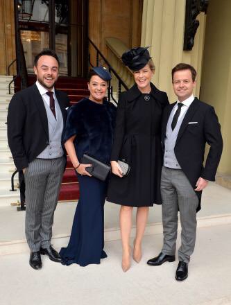 AntandDecPics's tweet photo. Ant and Dec and their wives at the Palace! https://t.co/eomtViZFQA