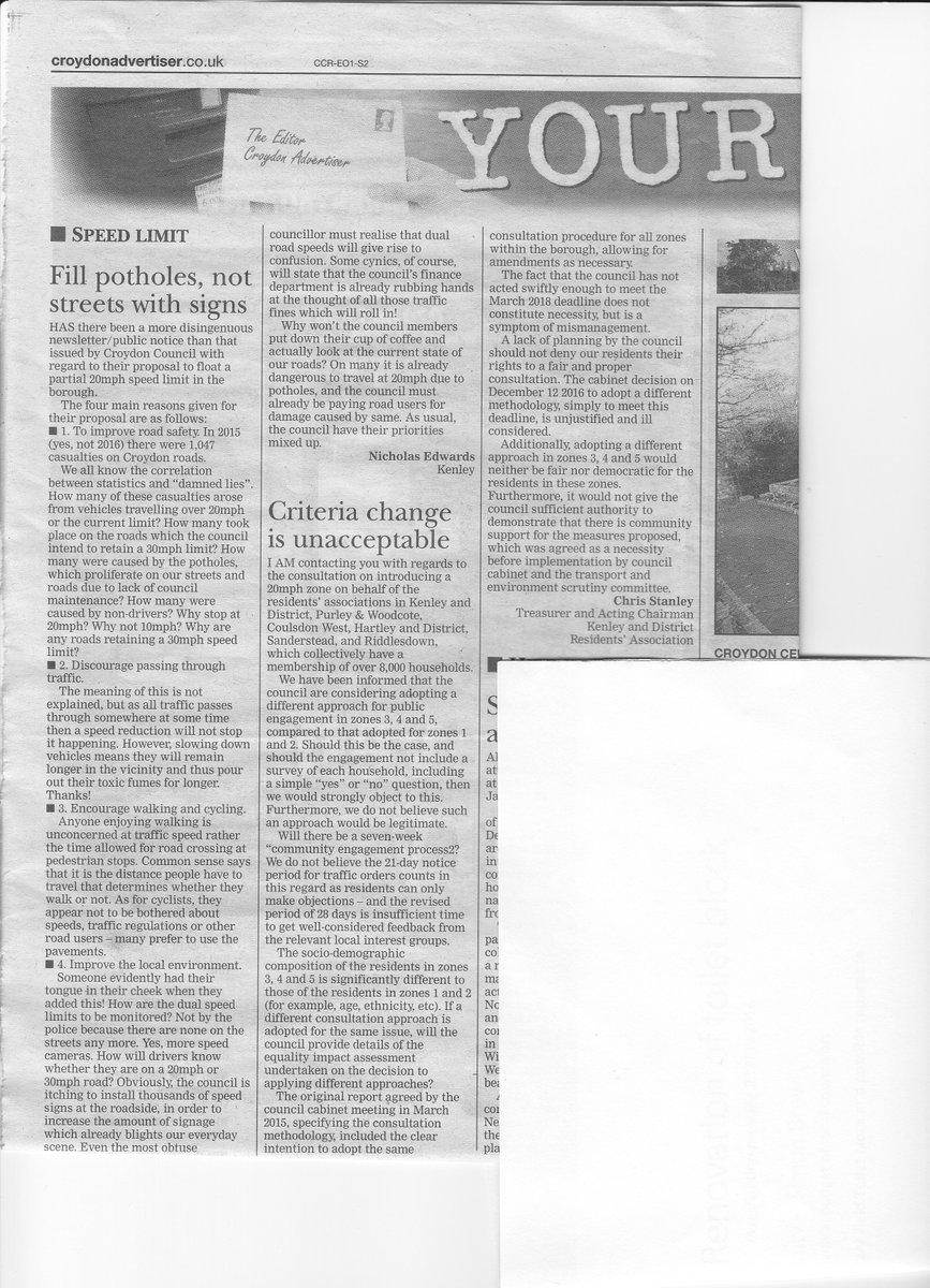 simon_brew's tweet photo. #Croydon #20MPH sensible letters in @CroydonAd last week: especially re South denied the democratic vote given to North - Fairness??? https://t.co/4CSV5mi7CU