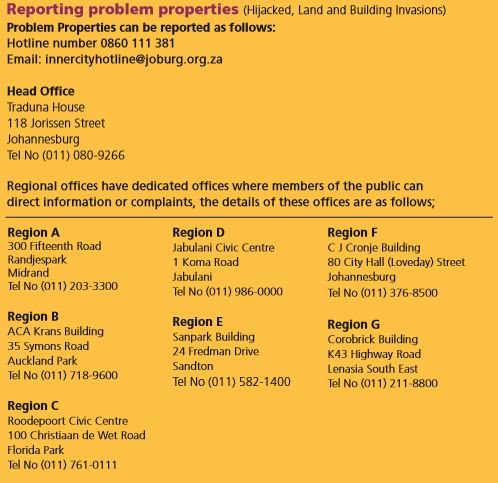 CityofJoburgZA's tweet photo. Report #ProblemProperties (Hijacked, land and building invasions) Hotline: 0860 111 381/email innercityhotline@joburg.org.za ^NS https://t.co/aV9gvNDJTb