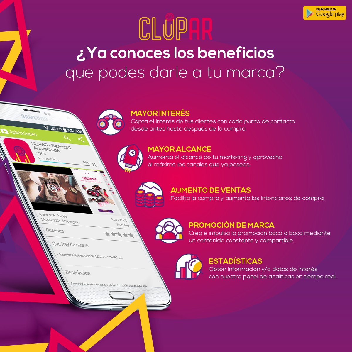 clipar_py's tweet photo. Beneficios que las Marcas y/o Empresas pueden obtener a través de nuestra App.
Más info en https://t.co/bORtPVEfNf #realidadaumentada https://t.co/pnTSFwOGes