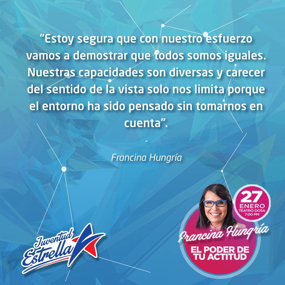 JuvEstrella's tweet photo. ¡Hoy es el día!, Ven a las 7pm al Teatro Dosa donde aprenderás a desarrollar El Poder de tu Actitud junto a #FrancinaHungria https://t.co/IVRYnlQvFA