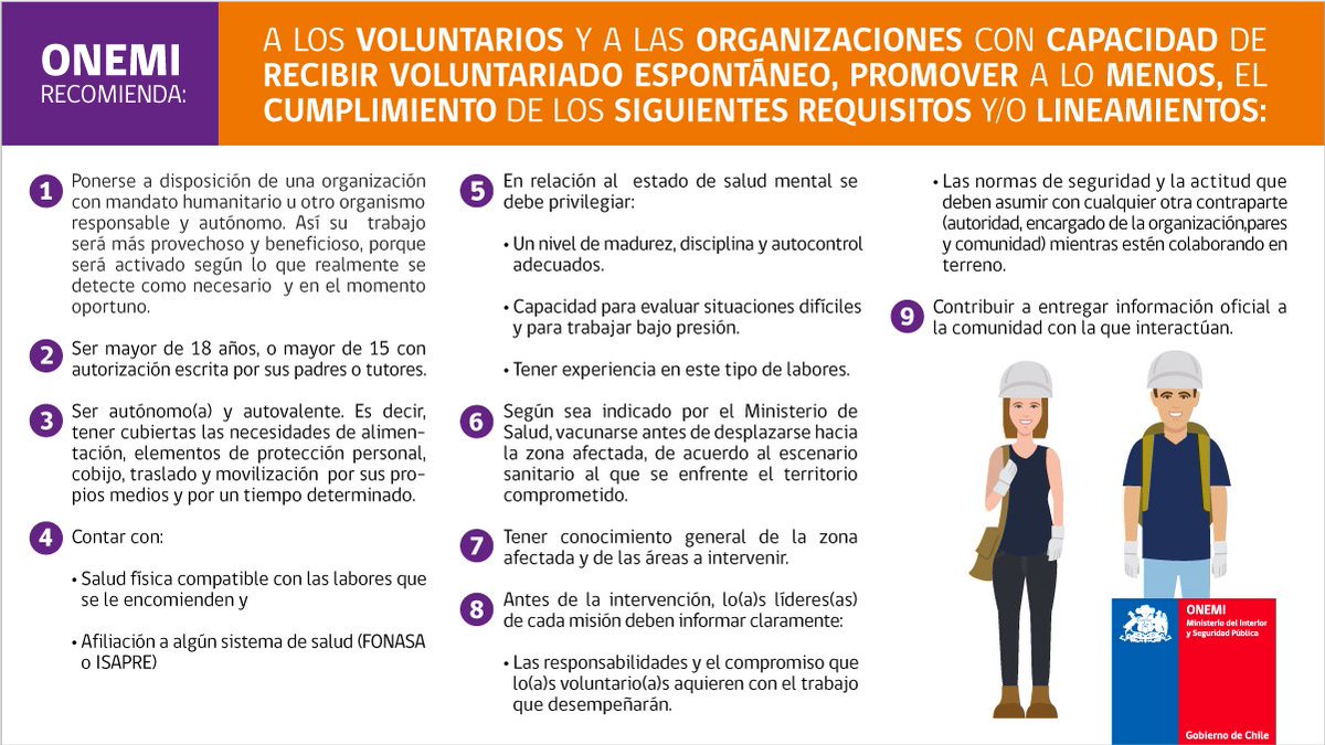 Senapred's tweet photo. Si quieres ser voluntario, primero debes tener en cuenta las siguientes indicaciones: https://t.co/lSUvcPKfjb