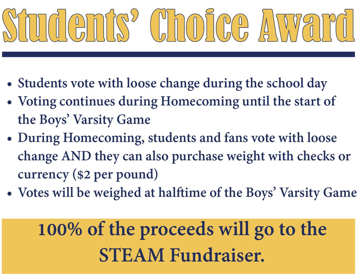 HamptonParkCS's tweet image. Come out and VOTE! Students can vote during the day and EVERYONE can vote during Homecoming! #loosechange #bannercontest #steamfundraiser