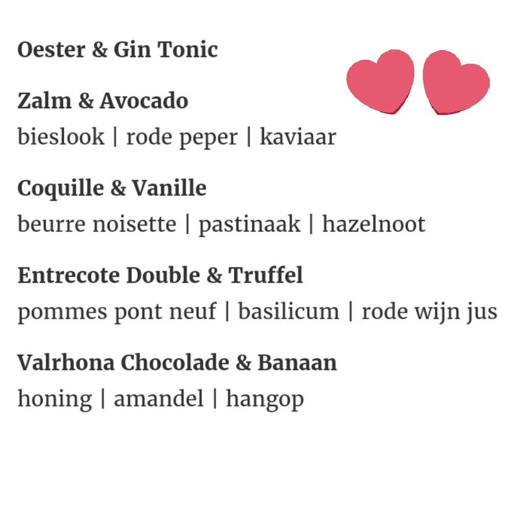 Kom 12 februari genieten van ons zinnenprikkelende valentijnsmenu! Met evt. het dessert to go! dedyck.nl/valentijn #valentijn #culinair