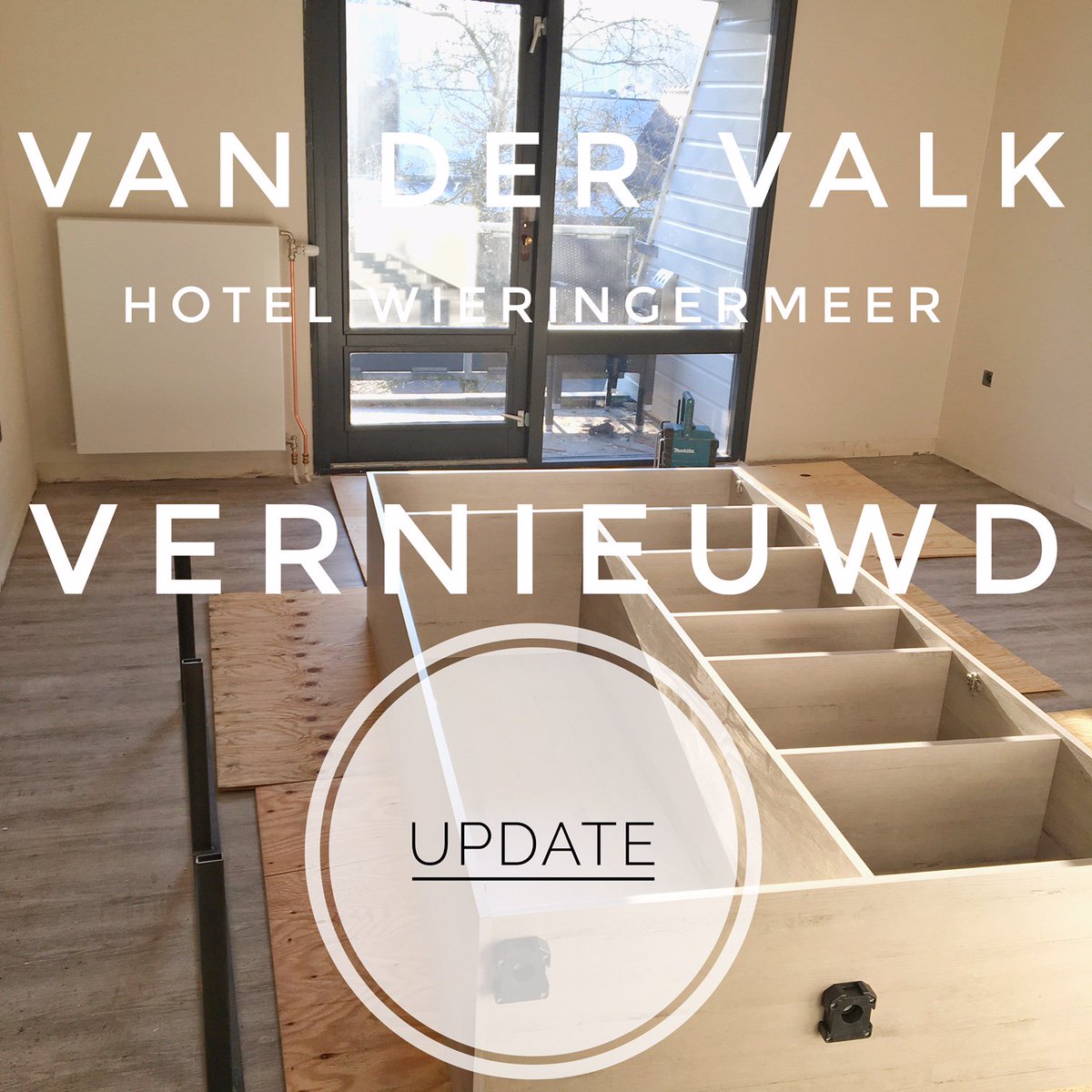 HotelWieringerm's tweet photo. Update. We zijn weer aan het opbouwen. De allergenenvrije vloeren worden gelegd, behang wordt geplakt, dinsdag starten we met de meubelen. https://t.co/zcKMMx3XWJ
