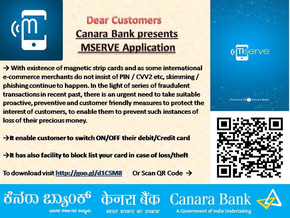 canarabank's tweet photo. #CanaraBank #Mserve #Switch on/off #debitcard #CreditCard
download:-https://t.co/DE6fyQo1Ms
details:-https://t.co/Mhwd4hSA5f https://t.co/A9Z6Q1NTJd