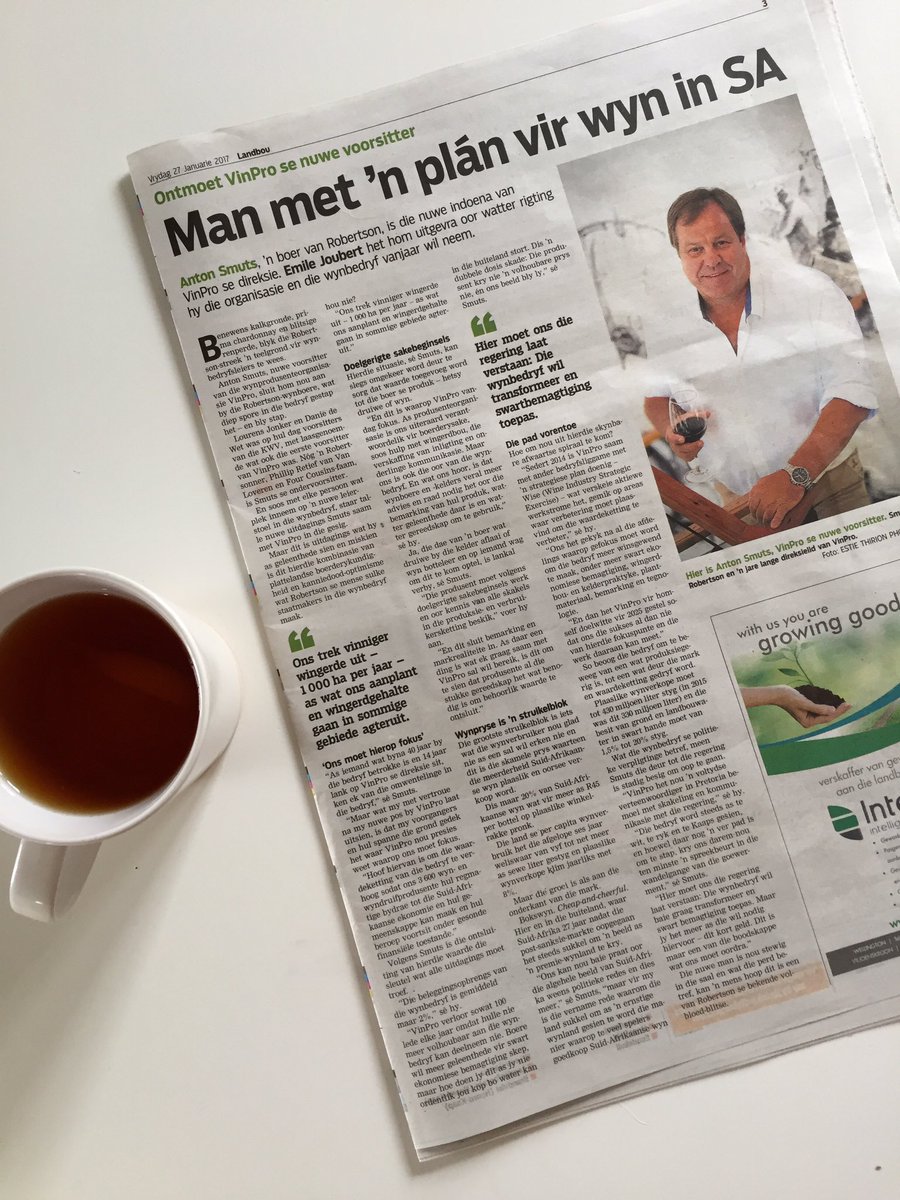 geradewet's tweet photo. Article on my dad in today's @Die_Burger by @emilejoubert. Big plans ahead for SA wine industry #vinpro https://t.co/RieRaLzndF