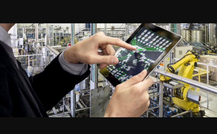 blure_NGM's tweet photo. This represents manufacturing 4.0. A tablet is used remotely for the robots working in that back. This is the future.  #bcpsnextgenm https://t.co/HuN87MK8he