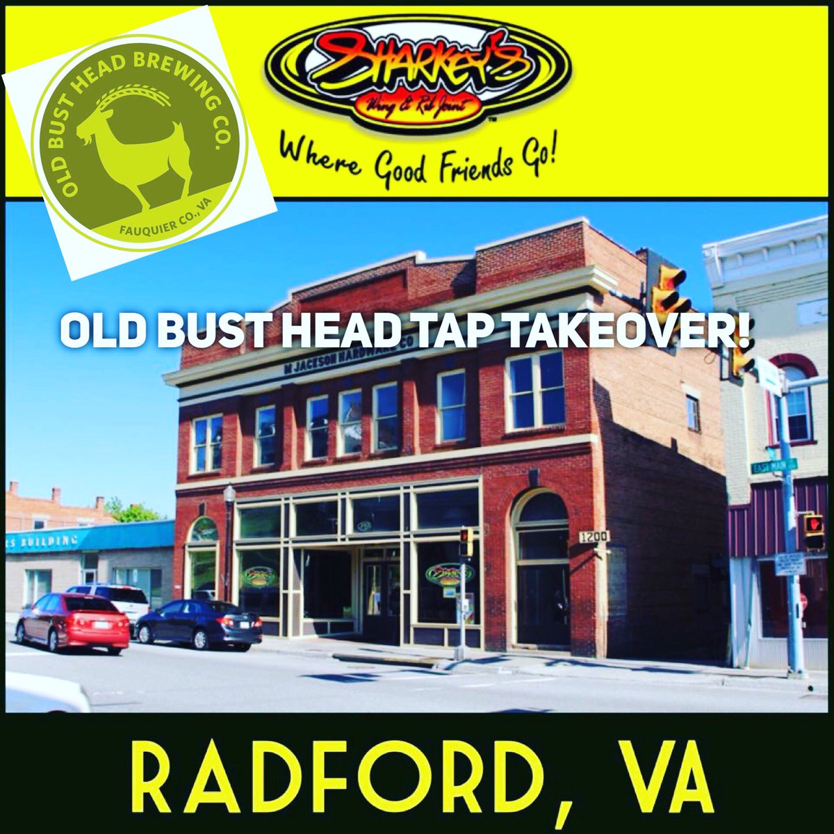 OBHBrewShan's tweet photo. Tonite in #SWVA @SharkeysRadford &amp; @OldBustHead #TapTakeover at 6p! Six of #FauquiersFinest &amp; the last #Horchata #GoldCup in #Radford! https://t.co/XKKLxOX5iX