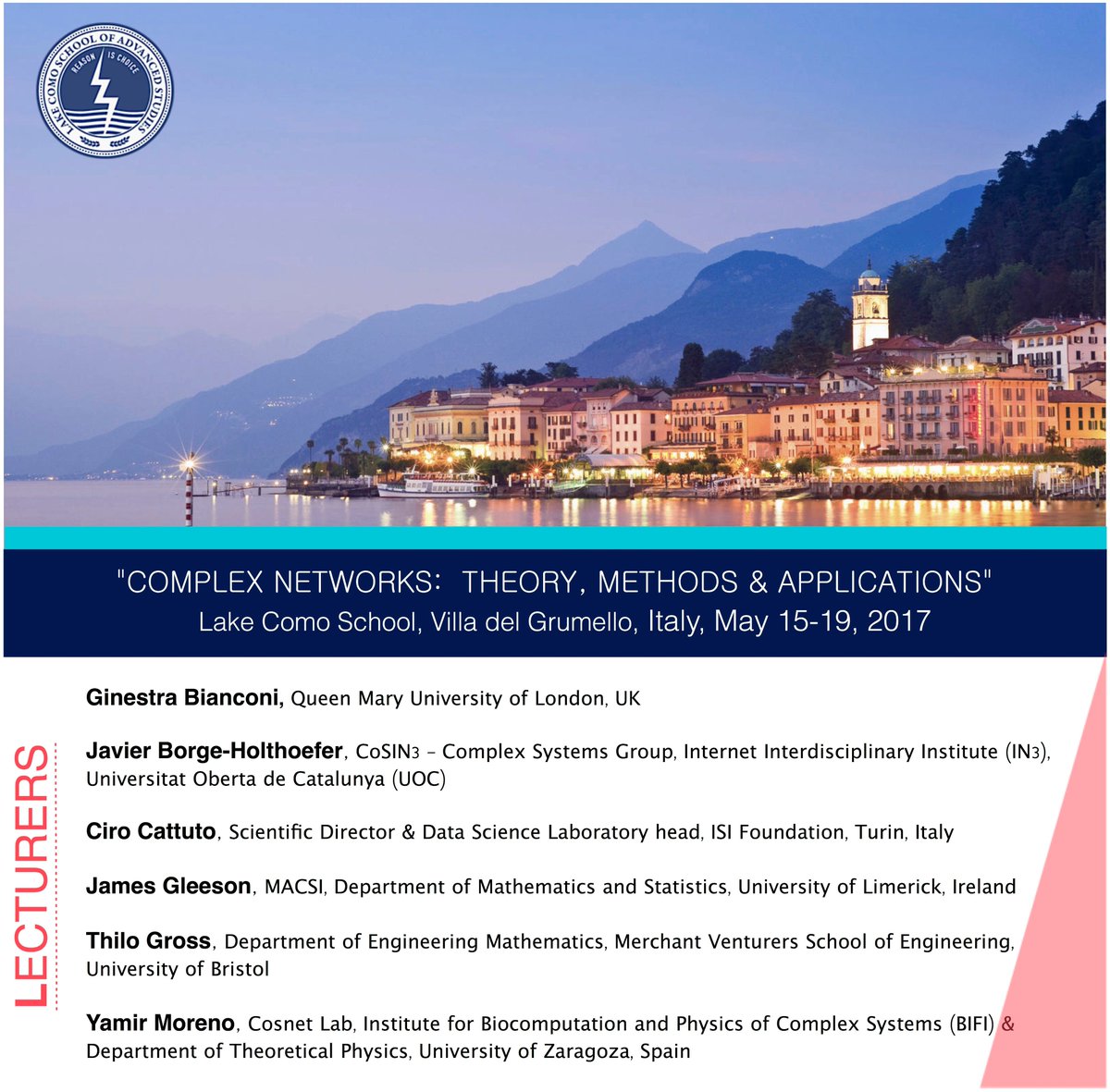 Don't miss the 3rd Edition of the Lake Como School on Complex Networks (ntmc.lakecomoschool.org) & apply before the deadline. Please RT