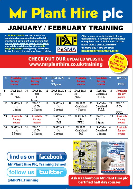 CHECK OUT OUR TRAINING  CALENDAR FOR DATES &amp; AVAILABILITY