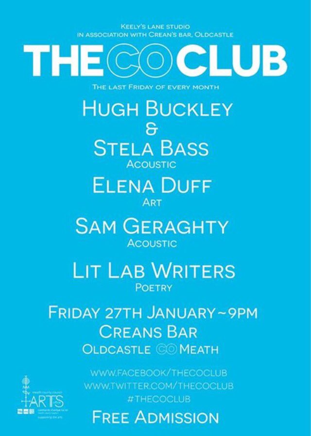 TheCOClub's tweet photo. Tonight with @stellabass &amp; Hugh Buckely, @ElenaDuff, Sam Geraghty &amp; Lit Lab writers. #TheCOClub kicks off at 9pm https://t.co/r3flmWg1Qe
